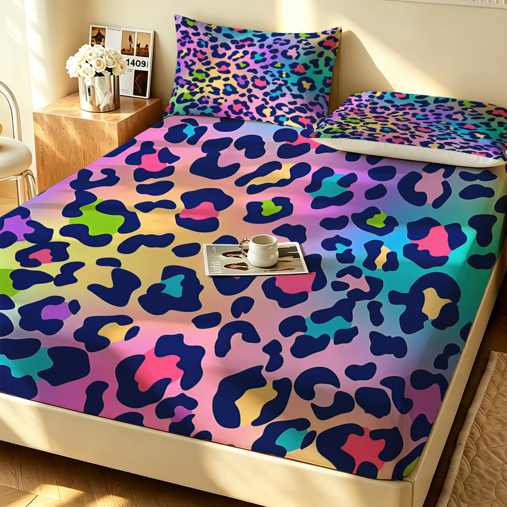 Fitted Sheet Deep - Colorful Leopard Print 3Pcs Fitted Sheet