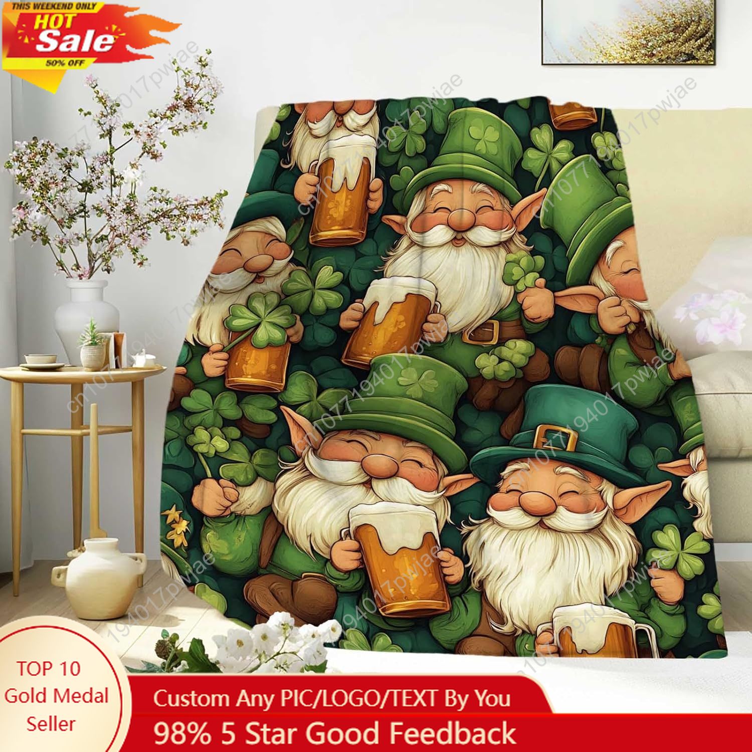 St. Patrick’s Day Gnome Throw  - огляд і ціна Home Textiles & Furnishings